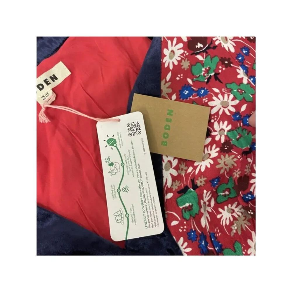 Boden Womens Dress UK 14 US 10 Red Floral Puff Sleeve Velvet Trim D1102 NWT - Picture 8 of 16